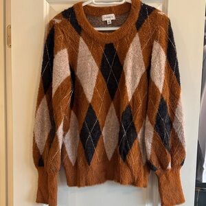 Evereve Argyle Sweater - Rust, Navy, and White